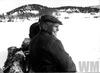 Johannes Ølstøren
Johannes Ølstøren på vei fra Raulia over Øyangsvatnet med et lass bjørkstranger.
