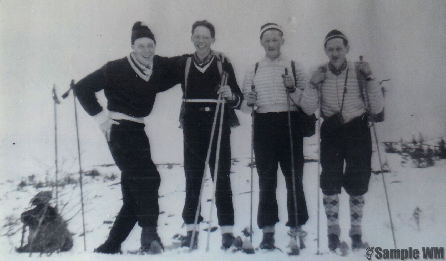 Skitur
Fra venstre: Bjarne Landrø, Nils Johan Meland, Lars Meland, Størmyra og Gunnar Meland, Stormyra
